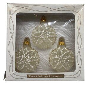 VTG 98 Dayton Hudson Bradford Novelty Frosted Glass Poinsettia Ornaments Set of3